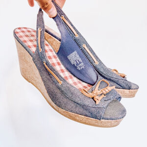 Dexter Women's Blue Denim Cork Wedge Sandals US 9